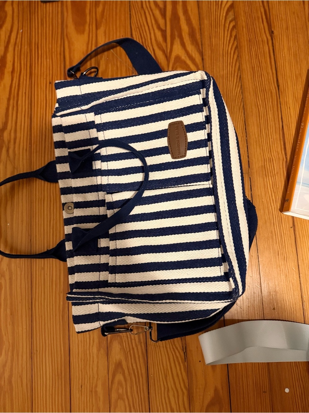 Striped Navy and White Canvas Tote Bag - Casual Women’s Shoulder Bag